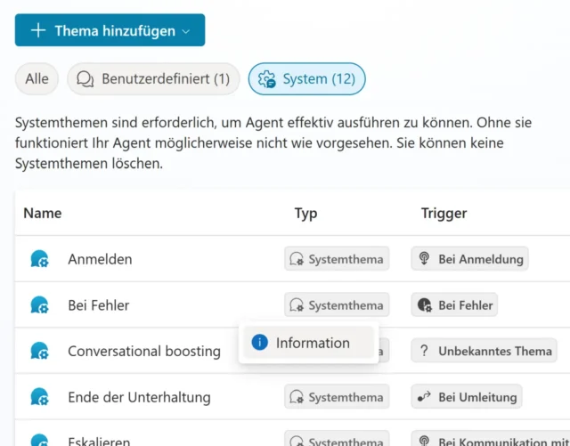 vorgegebene Themen für Agent