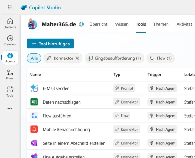 hinzugefügte Tools in Copilot Studio