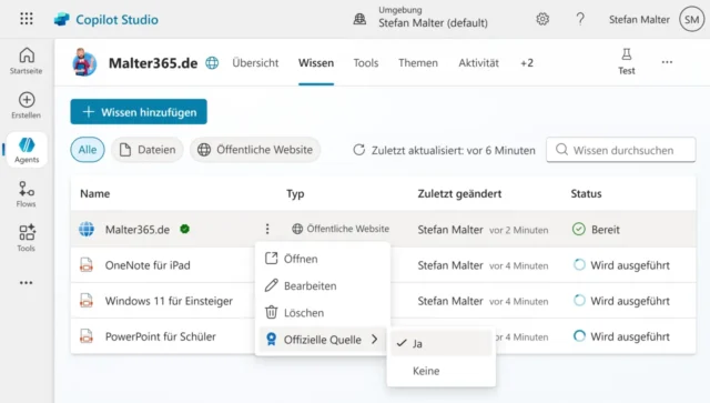 Wissen hinzufügen für Agent