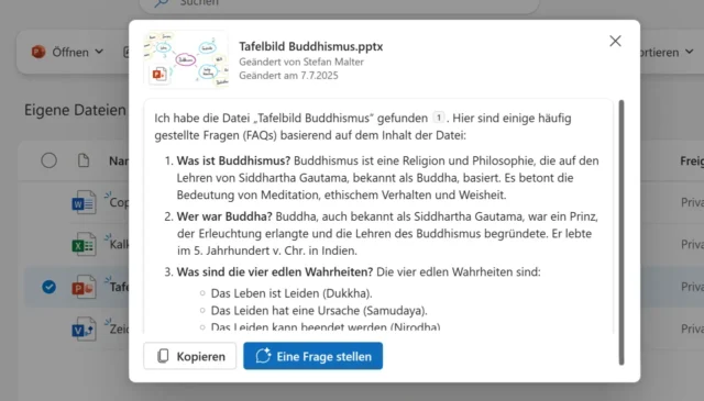 Fragen und Antworten zu einer Präsentation in OneDrive