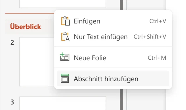 Abschnitt hinzufügen in PowerPoint