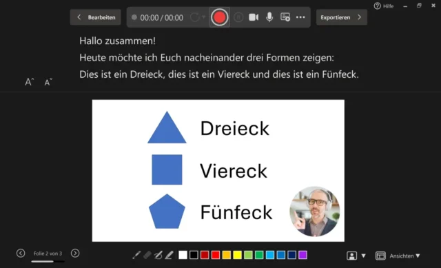 Benutzeroberfläche für Aufzeichnungen in PowerPoint