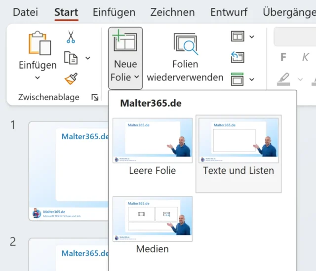 Neue Folie mit eigenem Layout erstellen