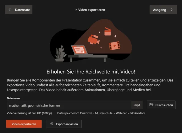 aufgezeichnetes Video exportieren