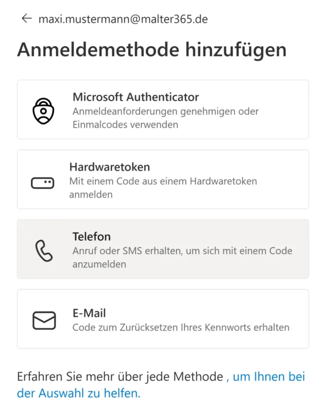 Anmeldemethode hinzufügen