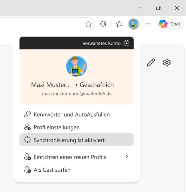 angemeldetes Benutzerkonto im Edge-Browser