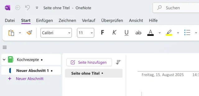neues Notizbuch in OneNote für Windows