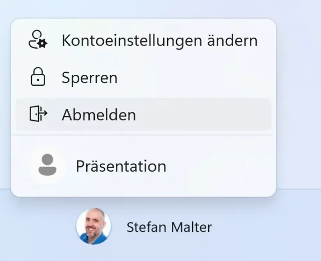 Abmelden oder Konto wechseln im Startmenü von Windows 11