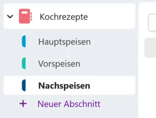 Notizbuch mit drei Abschnitten