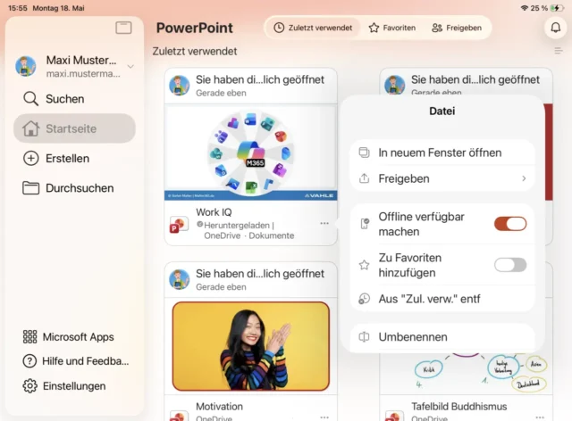 Startseite von PowerPoint auf dem iPad