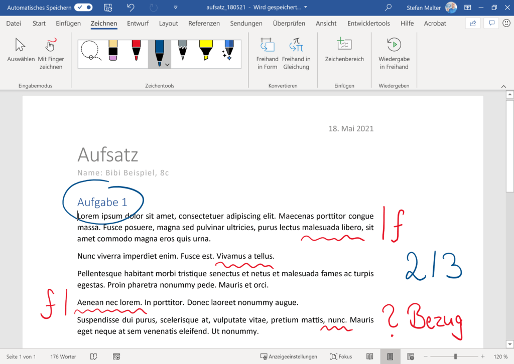 handschriftliches Korrigieren in Microsoft Word