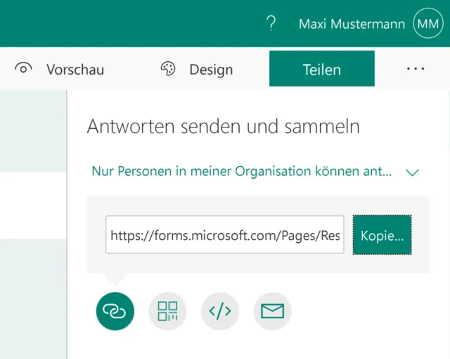Quiz in Microsoft Forms teilen