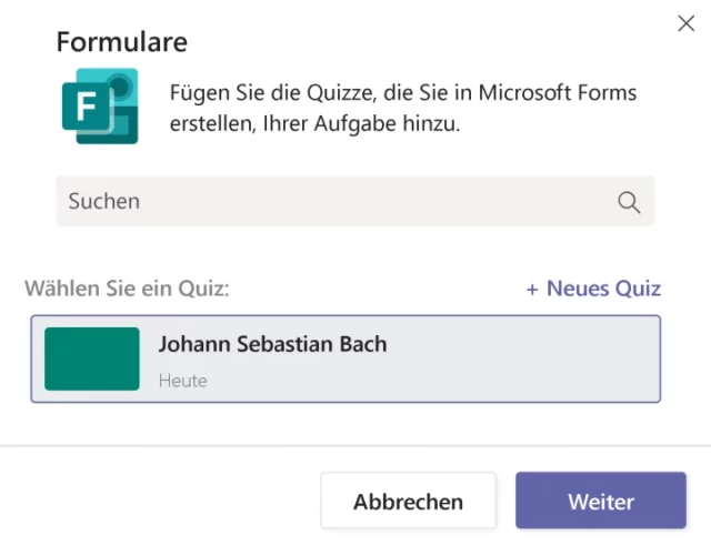 Quiz-Formular auswählen