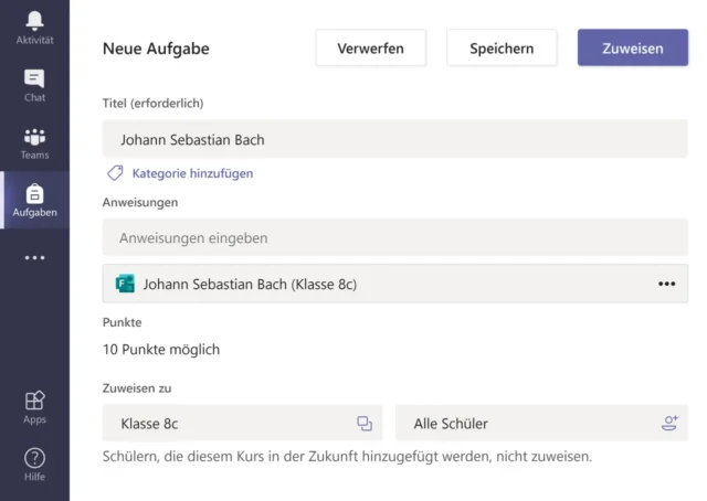 Quiz als Aufgabe in Microsoft Teams