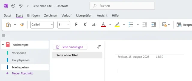 leere Seite in OneNote