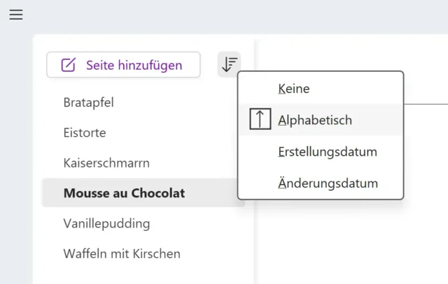 Seiten in OneNote automatisch sortieren