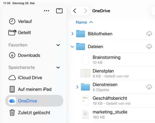 OneDrive als Speicherort auf dem iPad