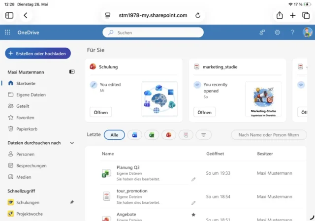 OneDrive Online im Safari-Browser auf dem iPad