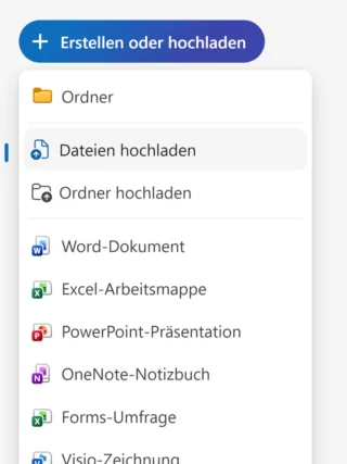 Erstellen oder hochladen in OneDrive Online