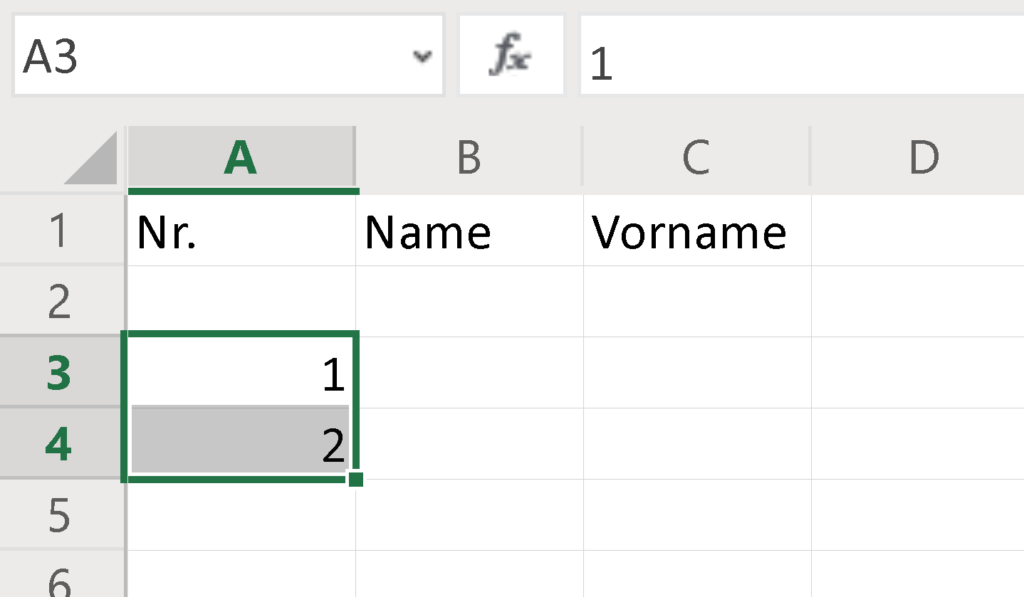 Beginn einer Zahlenreihe in Excel