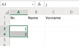Beginn einer Zahlenreihe in Excel