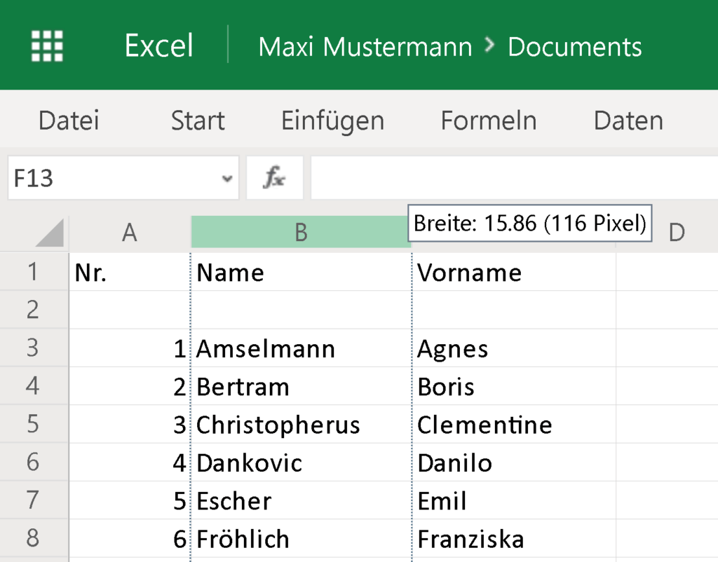 Spaltenbreite anpassen in Excel