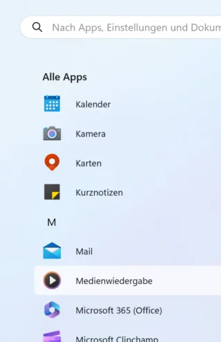 alle Apps im Startmenü