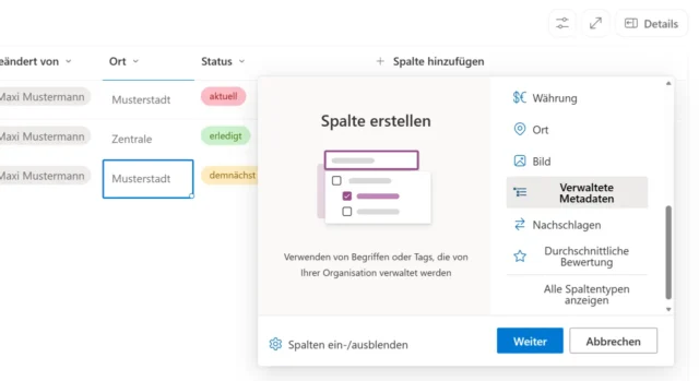 Spalten anpassen in SharePoint