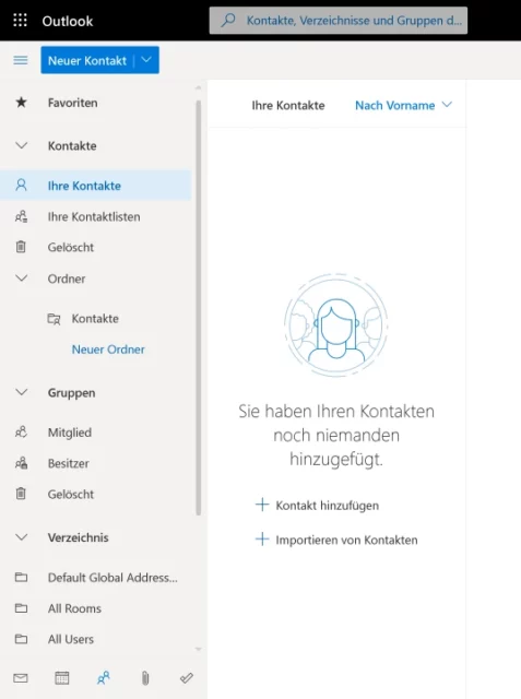 Personen bzw. Kontakte in Outlook Online