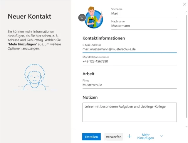Neuen Kontakt in Outlook Online hinzufügen