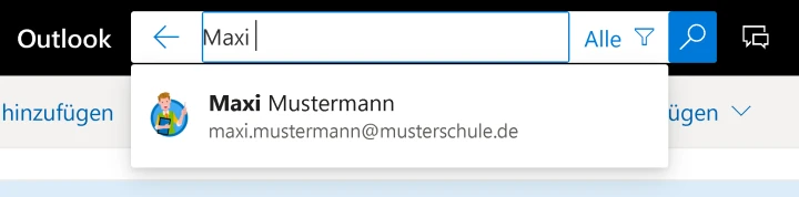 Person in der Suchleiste von Outlook finden