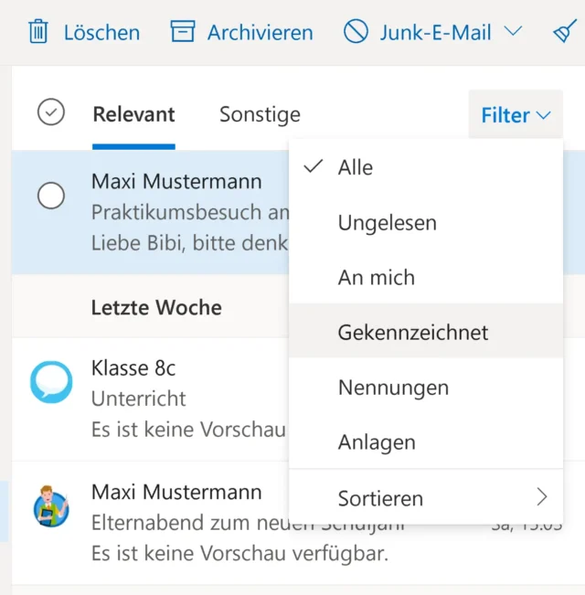 Filter in Outlook Online
