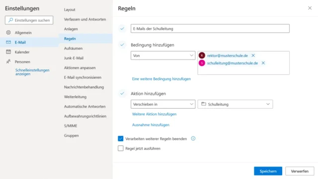 Regel in Outlook Online