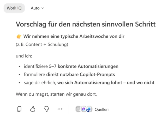 Vorschläge von Copilot für weitere Aktionen