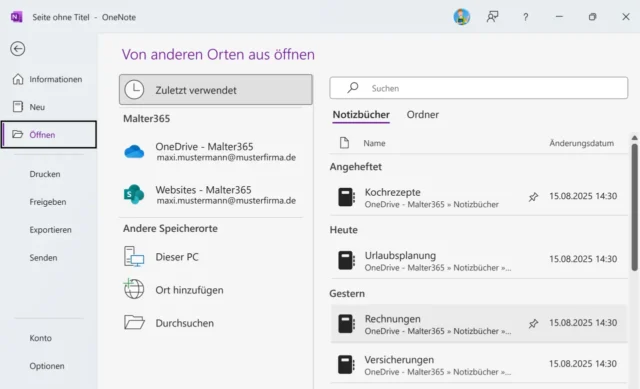 Notizbuch öffnen in OneNote für Windows