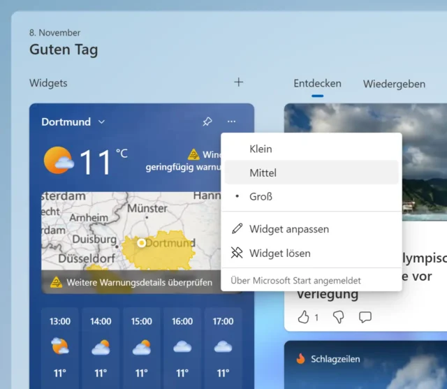 Widgets anpassen