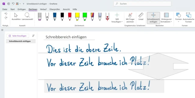 Schreibbereich einfügen