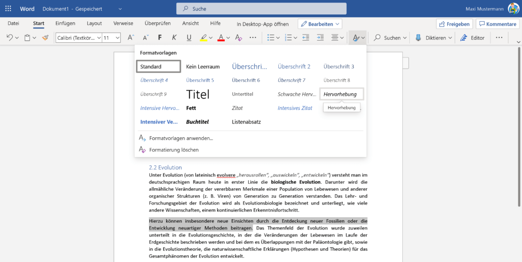 Formatvorlagen in Microsoft Word