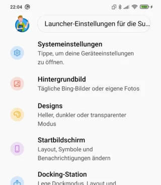 Einstellungen im Microsoft Launcher