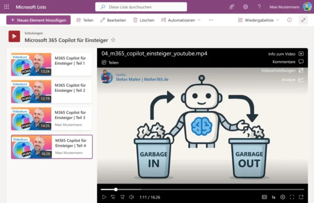 Wiedergabeliste in Microsoft Lists