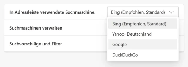 Suchmaschine ändern in Microsoft Edge für Windows
