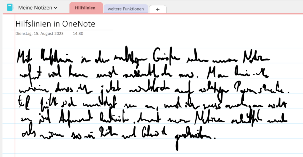 Handschrift auf eingeblendeten Hilfslinien in OneNote