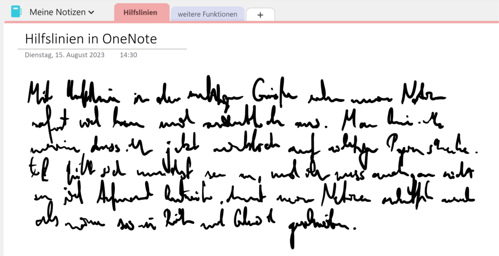 Handschrift ohne Hilfslinien in OneNote
