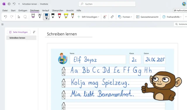 PDF-Vorlage mit Lineatur - eingefügt und beschriftet in OneNote