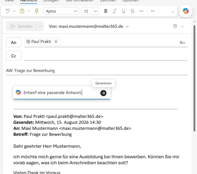 E-Mail beantworten mit Unterstützung von Copilot