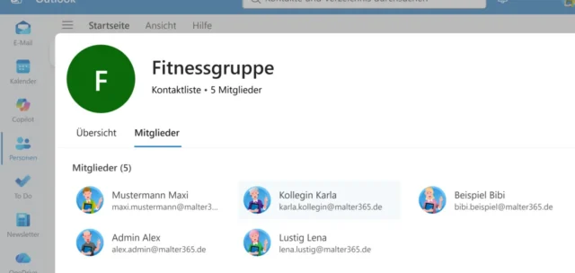 Kontaktliste in Outlook für Windows