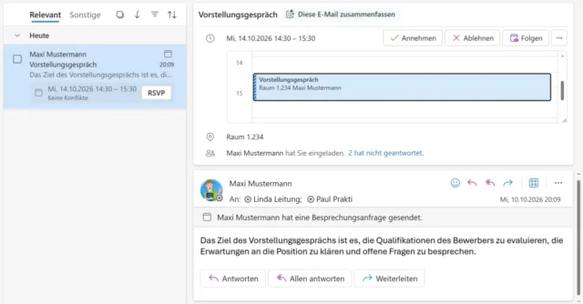 Einladung zum Termin in Outlook