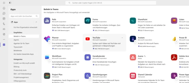 weitere Apps in Microsoft Teams
