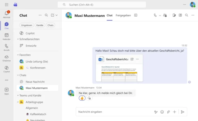 Benutzeroberfläche von Microsoft Teams
