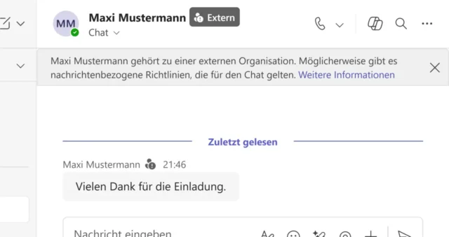 Chat mit externem Kontakt in Microsoft Teams